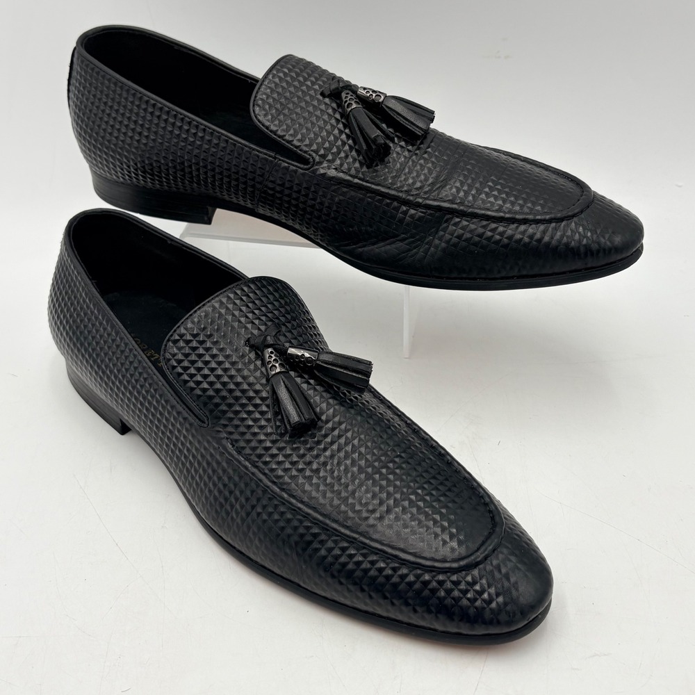 Moretti Gold Label‎ Mens Black Textured Leather Tassel Loafers Dress Shoes Sz 10